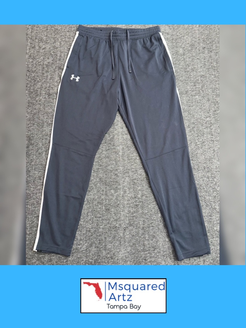 Under Armour Men’s Large Gray Fitted Track Pants White Stripe Zip Leg Athletic